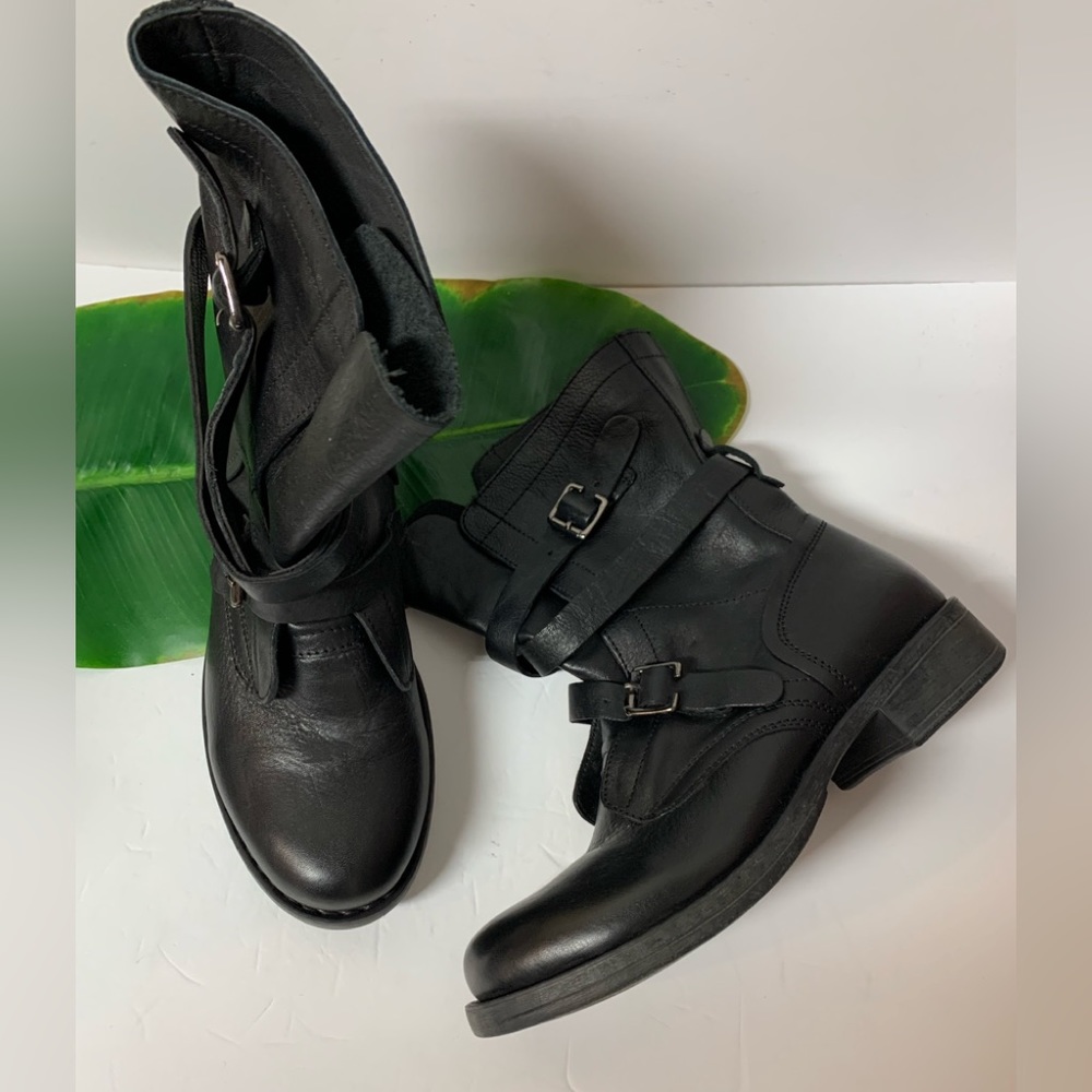 Diba True Black Moto Combat Leather Boots Size 6.5 - Picture 1 of 6